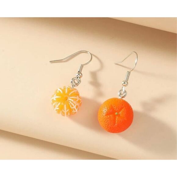 Orange and Peeled Orange Statement Earrings - Picture 1 of 5